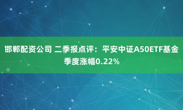 邯郸配资公司 二季报点评：平安中证A50ETF基金季度涨幅0.22%